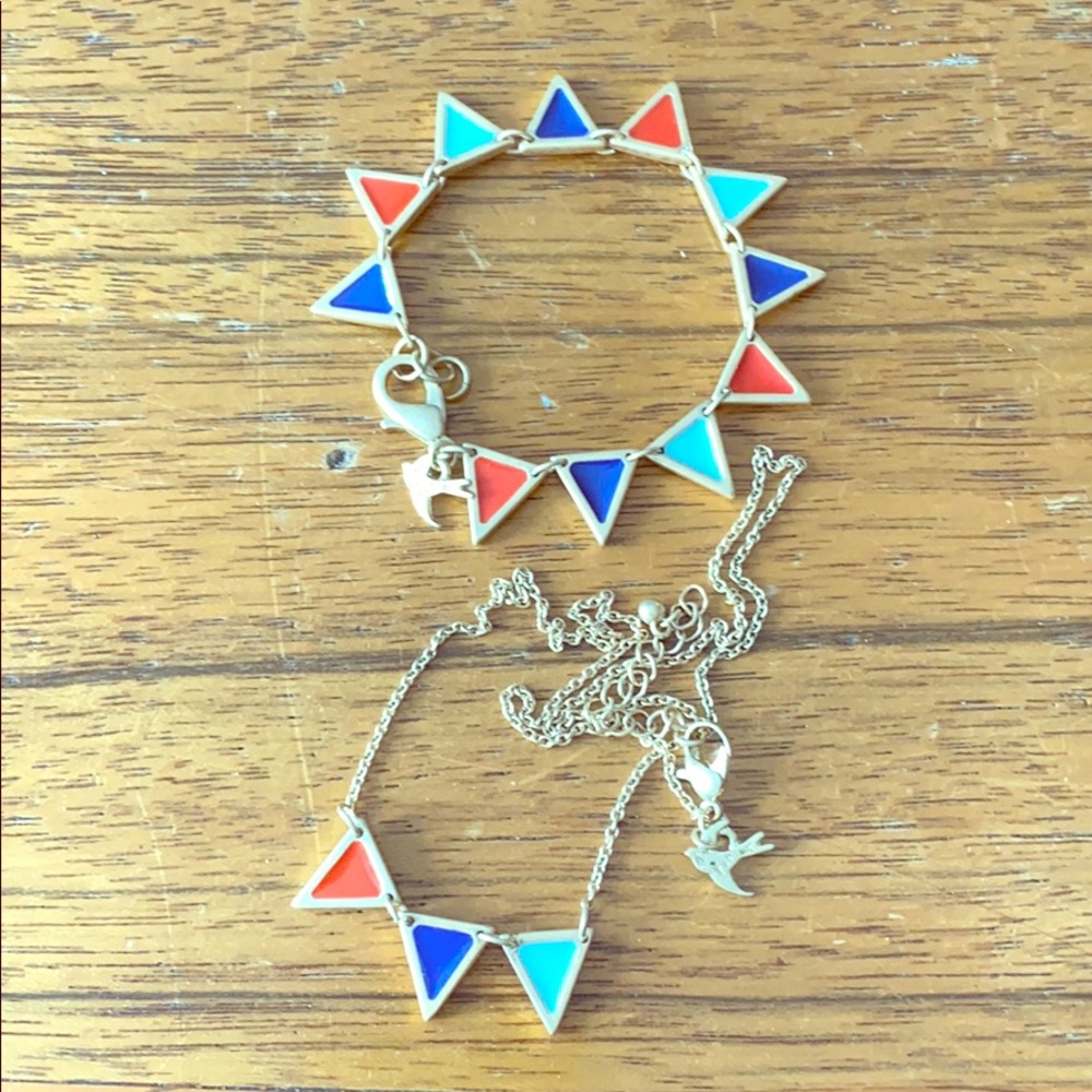Multi Colored Triangle Necklace & Bracelet Set